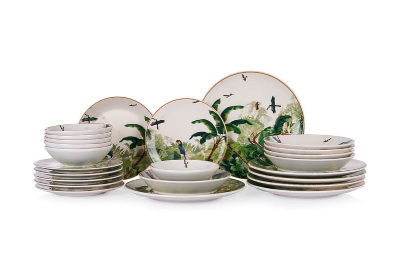 Middagsservise (24 deler) Opviq Polly (32 x 32 x 29 cm) Flerfarget - Flerfarget - Husholdning - Servering & borddekking - Tallerkener