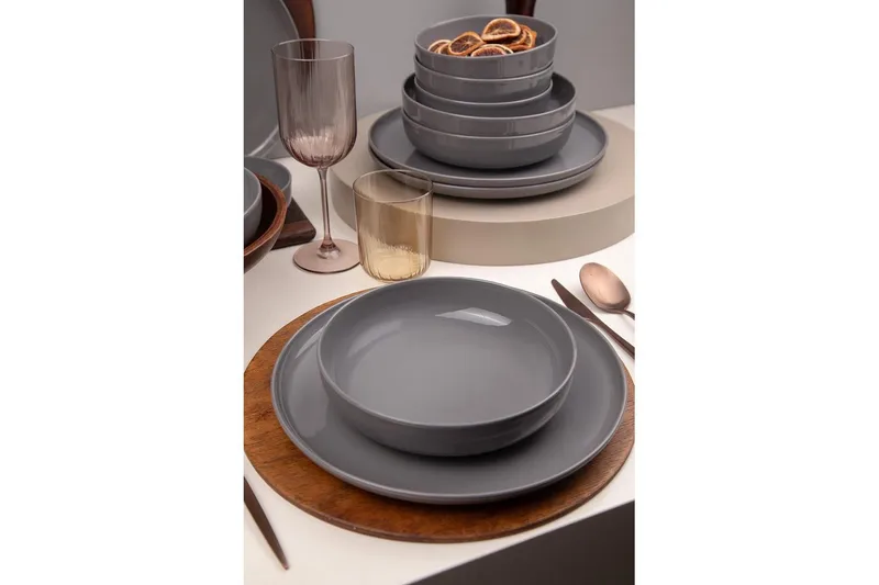 Spisesett (12 deler) Athodna Antrasitt - Antrasitt - Husholdning - Servering & borddekking - Tallerkener - Servise & tallerkensett