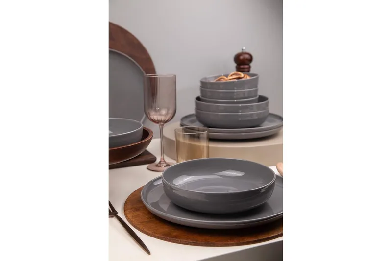 Spisesett (12 deler) Athodna Antrasitt - Antrasitt - Husholdning - Servering & borddekking - Tallerkener - Servise & tallerkensett