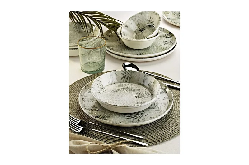 Spisesett (18 deler) Haruka Hvit / Antrasitt - Hvit/Antrasitt - Husholdning - Servering & borddekking - Tallerkener - Servise & tallerkensett