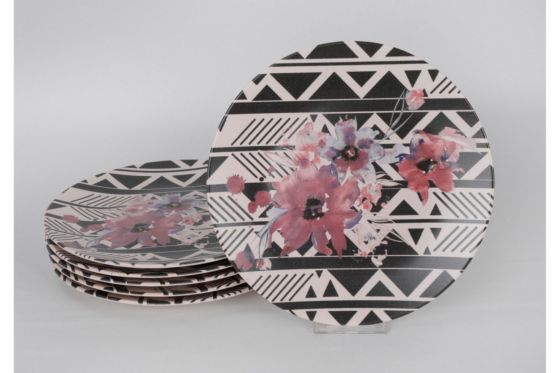 Tallerkensett 6-pk - Hvit/Svart/Lilla