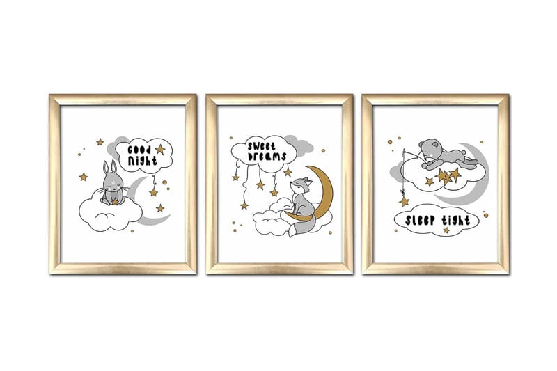 Bilde Animal med Ramme 3-pk Flerfarget, 22,3x52,8 cm