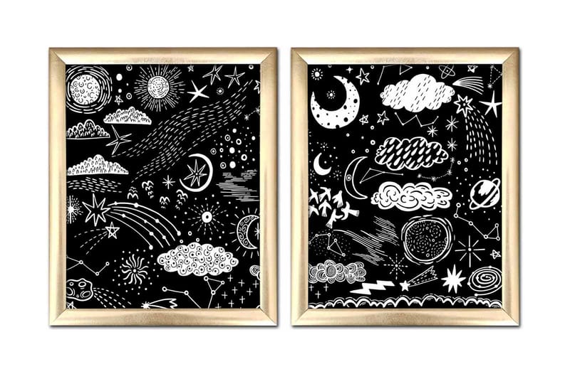 Bilde Astrology med Ramme 2-pk Flerfarget - 22,3x52,8 cm - Innredning - Bilder & kunst