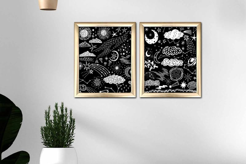 Bilde Astrology med Ramme 2-pk Flerfarget - 22,3x52,8 cm - Innredning - Bilder & kunst