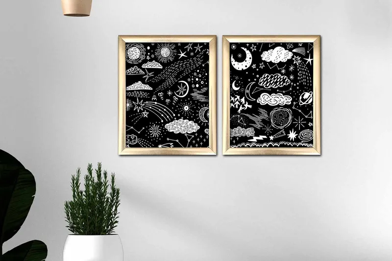 Bilde Astrology med Ramme 2-pk Flerfarget - 22,3x52,8 cm - Innredning - Bilder & kunst