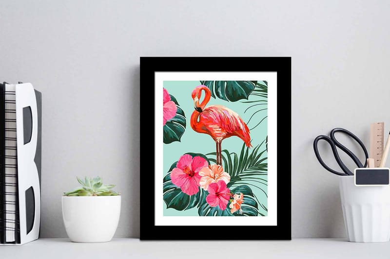 Bilde Floral Animal med Ramme Flerfarget - 22,3x52,8 cm - Innredning - Bilder & kunst
