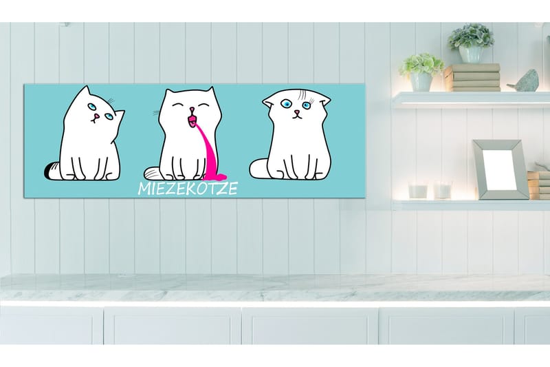 Bilde Miezekotze Cat Trio Blue 120x40 - Artgeist sp. z o. o. - Innredning - Bilder & kunst - Lerretsbilder
