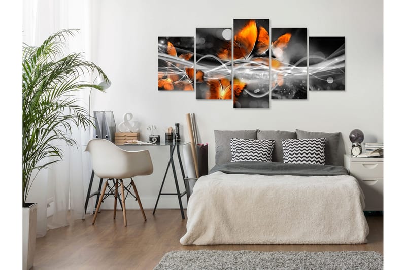 Bilde Swarm Of Butterflies 5 Parts Wide Grey 200x100 - Artgeist sp. z o. o. - Innredning - Bilder & kunst - Lerretsbilder