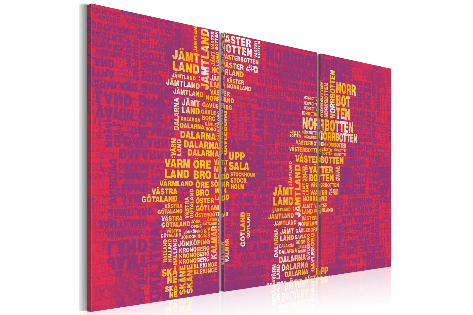 Bilde Tekst Kart Over Sverige Rosa Bakgrunn Triptyk 60x40 - Artgeist sp. z o. o.