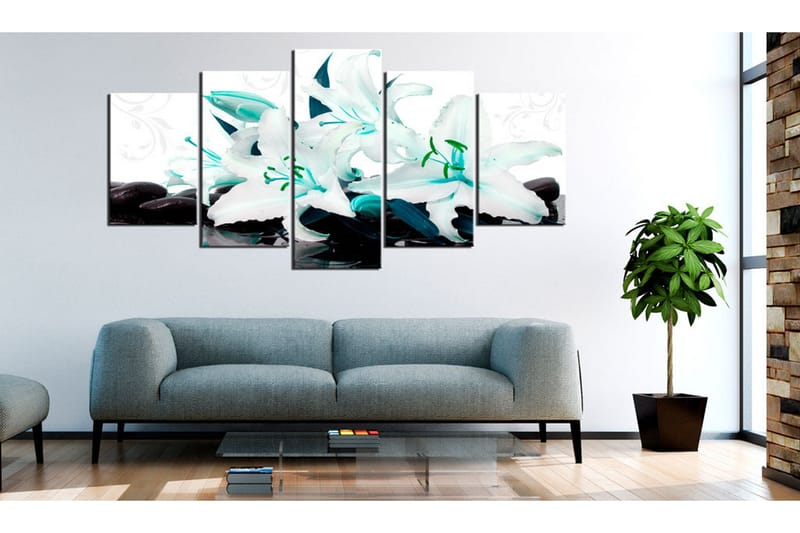 Bilde Turquoise Lilies And Stones 100x50 - Artgeist sp. z o. o. - Innredning - Bilder & kunst - Lerretsbilder