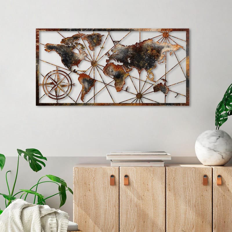 Dekorativt metallveggtilbehør Wallxpert Verdenskart-ramme (120 x 60 cm) Brun - Innredning - Bilder & kunst - Posters