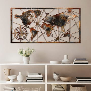 Dekorativt metallveggtilbehør Wallxpert Verdenskart-ramme (120 x 60 cm) Brun - Innredning - Veggdekorasjon - Skilt - Metallskilt