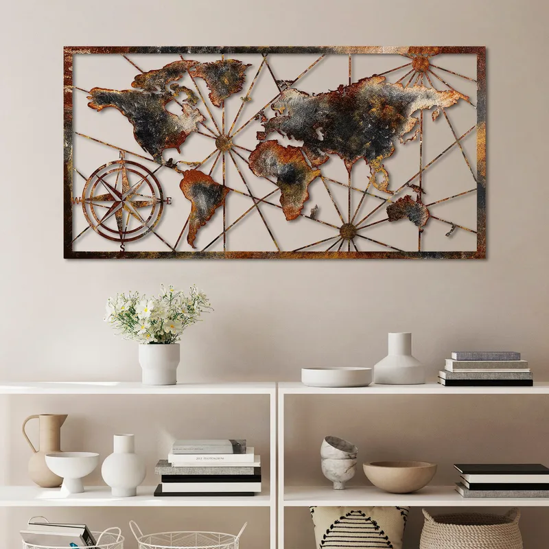 Dekorativt metallveggtilbehør Wallxpert Verdenskart-ramme (120 x 60 cm) Brun - Innredning - Bilder & kunst - Posters