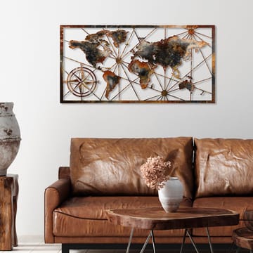 Dekorativt metallveggtilbehør Wallxpert Verdenskart-ramme (120 x 60 cm) Brun - Innredning - Veggdekorasjon - Skilt - Metallskilt