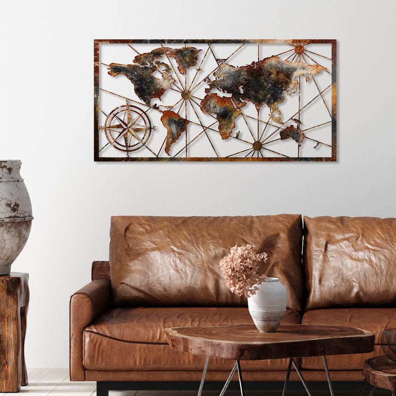 Dekorativt metallveggtilbehør Wallxpert Verdenskart-ramme (120 x 60 cm) Brun - Innredning - Bilder & kunst - Posters