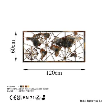 Dekorativt metallveggtilbehør Wallxpert Verdenskart-ramme (120 x 60 cm) Brun - Innredning - Veggdekorasjon - Skilt - Metallskilt