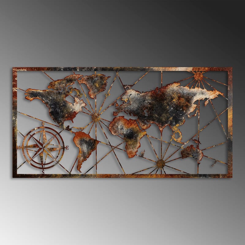 Dekorativt metallveggtilbehør Wallxpert Verdenskart-ramme (120 x 60 cm) Brun - Innredning - Bilder & kunst - Posters