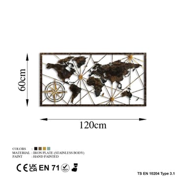 Dekorativt metallveggtilbehør Wallxpert Verdenskart-ramme (120 x 60 cm) Svart - Innredning - Veggdekorasjon - Skilt - Metallskilt