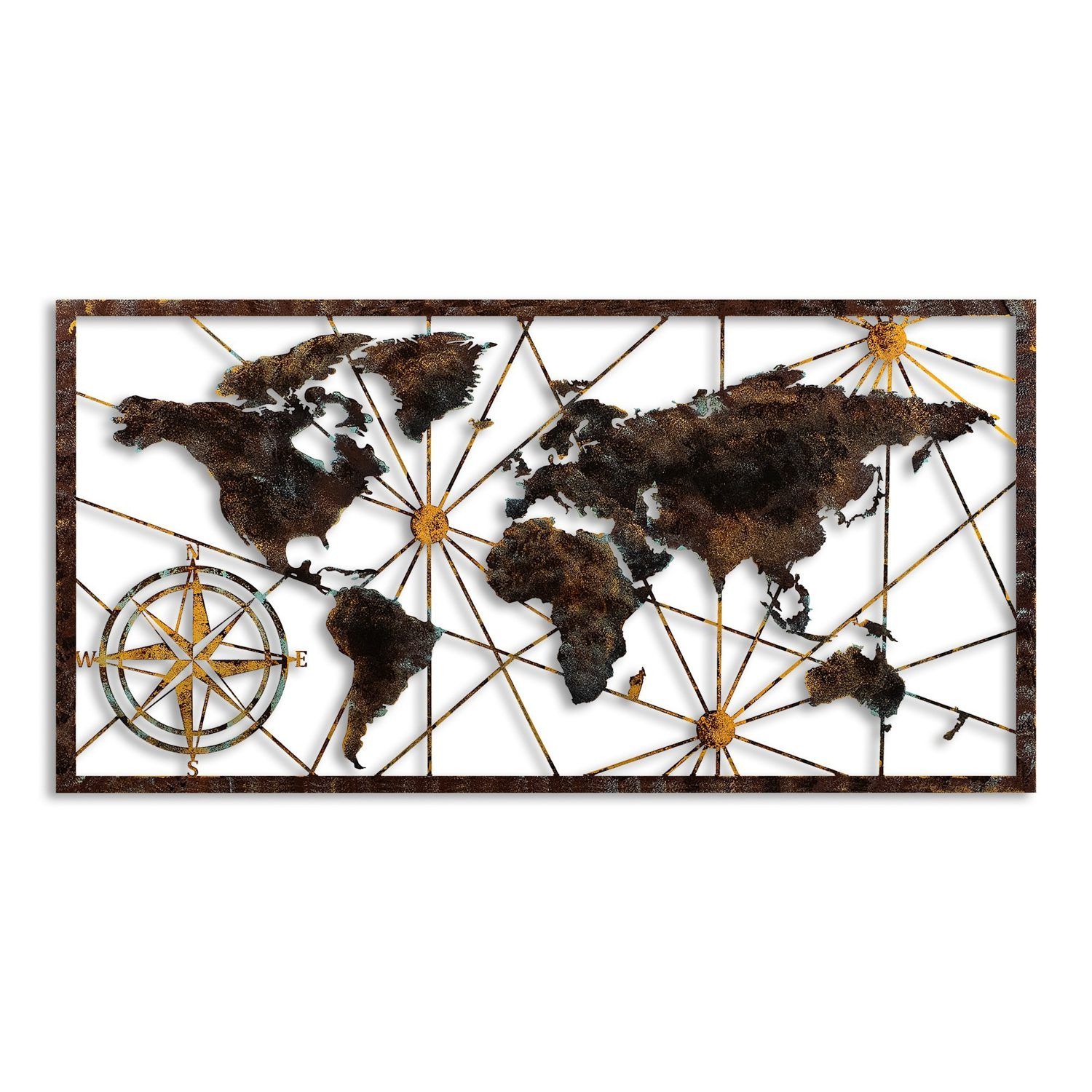 Dekorativt metallveggtilbehør Wallxpert Verdenskart-ramme (120 x 60 cm) Svart -