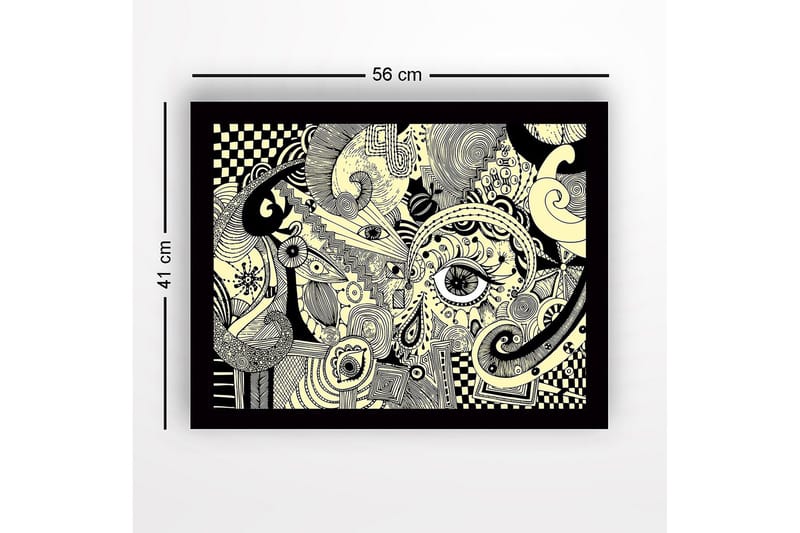 Innrammet lerret i tre - 41x56 cm - Abstrakt komposisjon med øyne og buede former - Svart / Beige - Innredning - Bilder & kunst