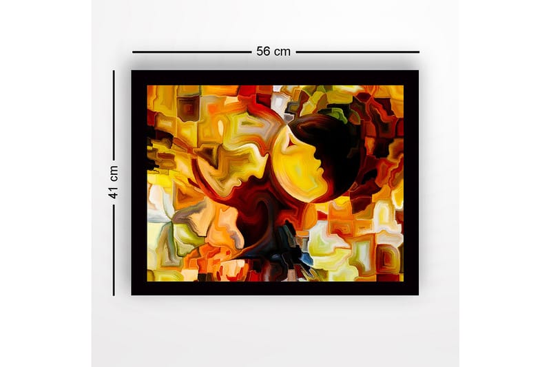 Innrammet lerret i tre - 41x56 cm - Abstrakt komposisjon med ansikter i kontrastfarger - Gull / Oransje / Mørk brun - Innredning - Bilder & kunst