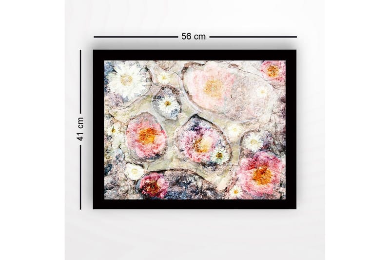 Innrammet lerret i tre - 41x56 cm - Abstrakt komposisjon med blomster i myke farger - Rosa / Hvit / Grå - Innredning - Bilder & kunst