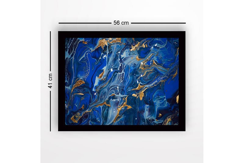 Innrammet lerret i tre - 41x56 cm - Abstrakt komposisjon med dype blå nyanser og gulldetaljer - Mørk blå / Lys blå / Gull - Innredning - Bilder & kunst
