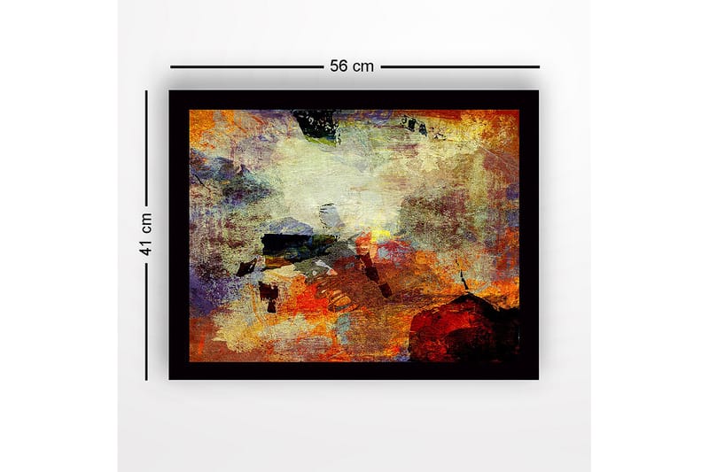 Innrammet lerret i tre - 41x56 cm - Abstrakt komposisjon med fargede former og teksturer - Rød / Oransje / Blå - Innredning - Bilder & kunst