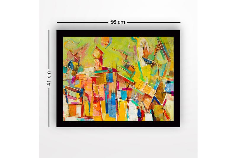 Innrammet lerret i tre - 41x56 cm - Abstrakt komposisjon med fargerike geometriske former - Gul / Oransje / Blå - Innredning - Bilder & kunst