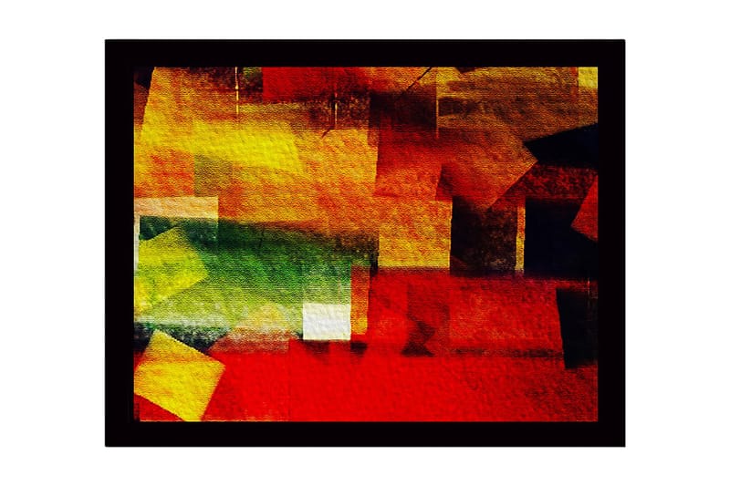 Innrammet lerret i tre - 41x56 cm - Abstrakt komposisjon med fargerike geometriske former, Rød / Gul / Grønn