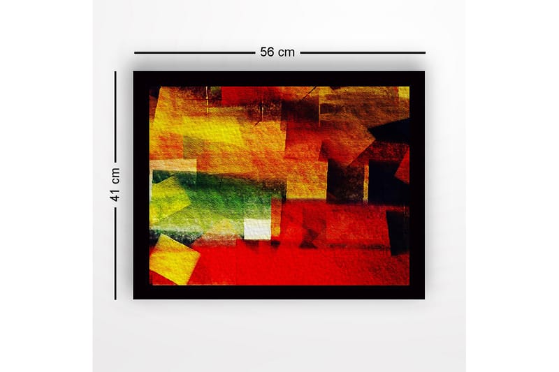 Innrammet lerret i tre - 41x56 cm - Abstrakt komposisjon med fargerike geometriske former - Rød / Gul / Grønn - Innredning - Bilder & kunst