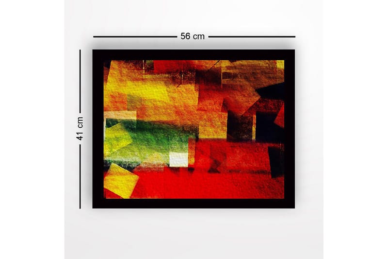 Innrammet lerret i tre - 41x56 cm - Abstrakt komposisjon med fargerike geometriske former - Rød / Gul / Grønn - Innredning - Bilder & kunst