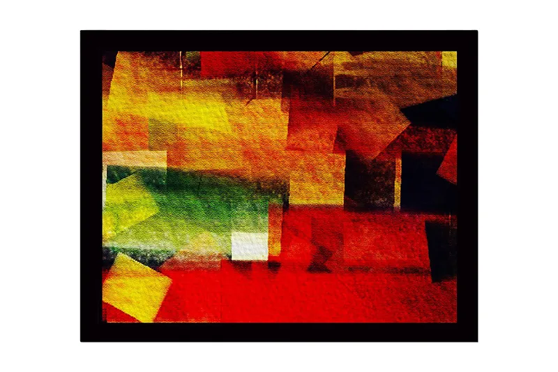 Innrammet lerret i tre - 41x56 cm - Abstrakt komposisjon med fargerike geometriske former, Rød / Gul / Grønn