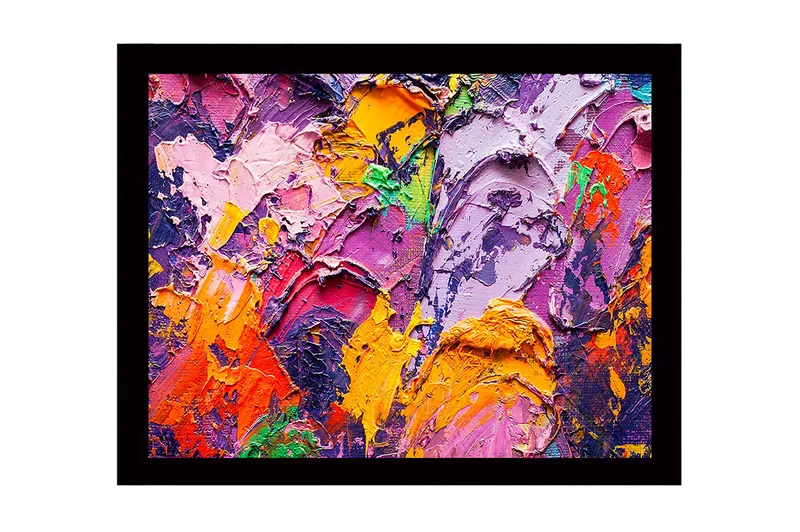 Innrammet lerret i tre - 41x56 cm - Abstrakt komposisjon med fargerike teksturer - Lilla / Oransje / Rosa - Innredning - Bilder & kunst