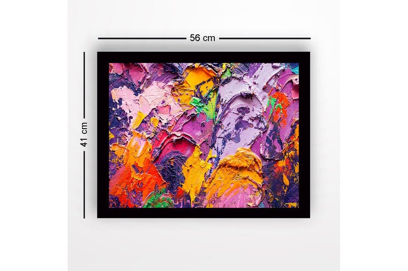 Innrammet lerret i tre - 41x56 cm - Abstrakt komposisjon med fargerike teksturer - Lilla / Oransje / Rosa - Innredning - Bilder & kunst