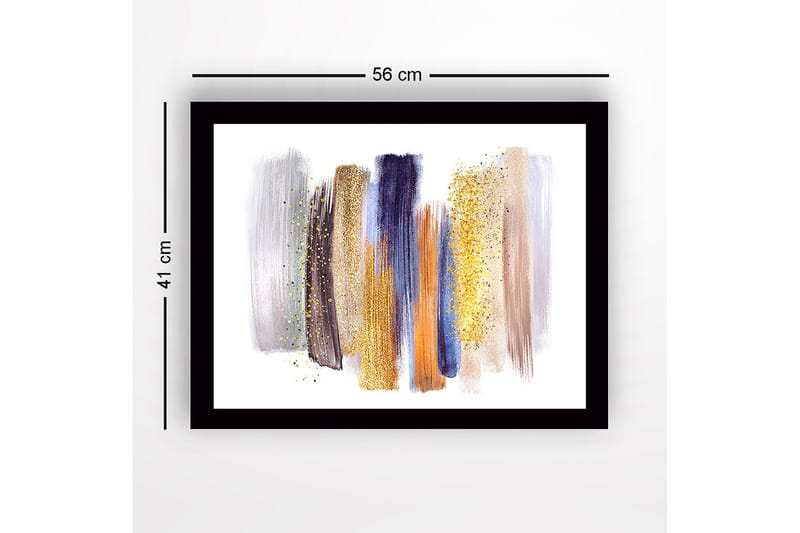 Innrammet lerret i tre - 41x56 cm - Abstrakt komposisjon med fargerike penselstrøk - Gull / Blå / Grå - Innredning - Bilder & kunst
