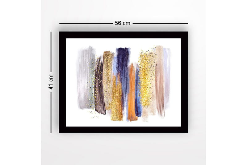 Innrammet lerret i tre - 41x56 cm - Abstrakt komposisjon med fargerike penselstrøk - Gull / Blå / Grå - Innredning - Bilder & kunst