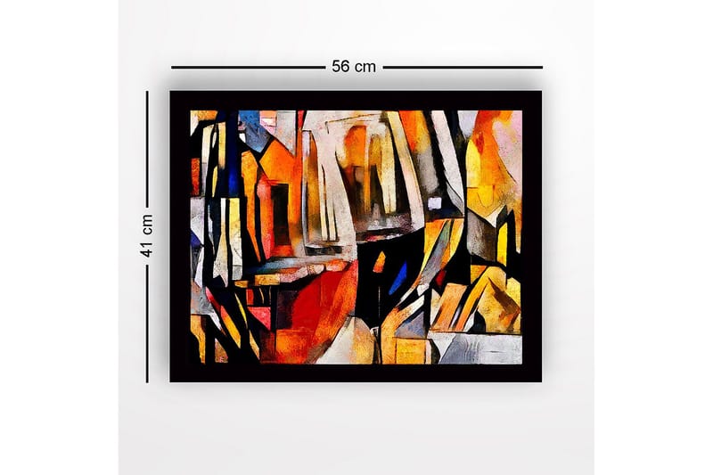 Innrammet lerret i tre - 41x56 cm - Abstrakt komposisjon med geometriske former og fargede overflater - Oransje / Svart / Grå - Innredning - Bilder & kunst