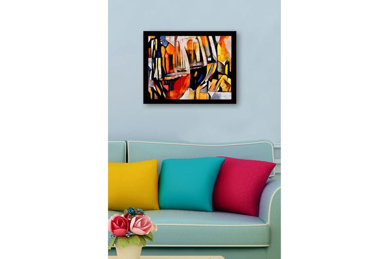 Innrammet lerret i tre - 41x56 cm - Abstrakt komposisjon med geometriske former og fargede overflater - Oransje / Svart / Grå - Innredning - Bilder & kunst