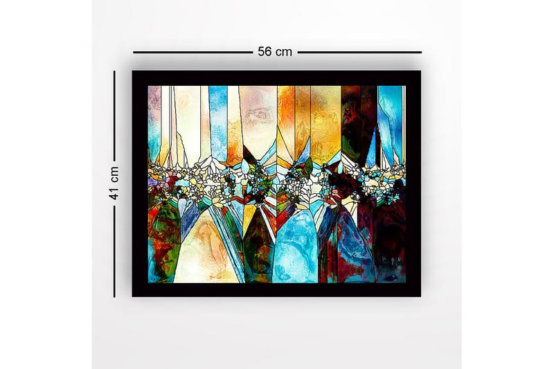 Innrammet lerret i tre - 41x56 cm - Abstrakt komposisjon med geometriske former og fargede seksjoner - Blå / Oransje / Grønn - Innredning - Bilder & kunst