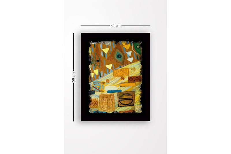 Innrammet lerret i tre - 41x56 cm - Abstrakt komposisjon med geometriske former og mønstre - Gull / Brun / Grønn - Innredning - Bilder & kunst