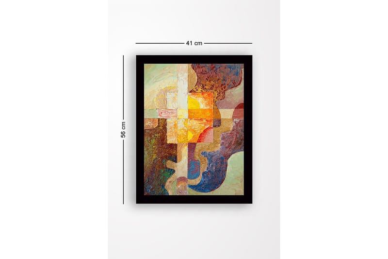 Innrammet lerret i tre - 41x56 cm - Abstrakt komposisjon med geometriske former og varme farger - Gull / Brun / Beige - Innredning - Bilder & kunst