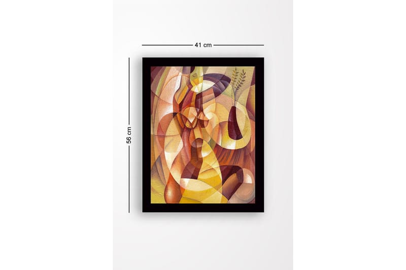 Innrammet lerret i tre - 41x56 cm - Abstrakt komposisjon med organiske former og en vase med planter - Gull / Brun / Terrakotta - Innredning - Bilder & kunst