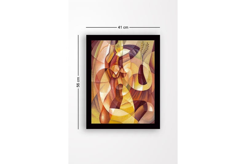 Innrammet lerret i tre - 41x56 cm - Abstrakt komposisjon med organiske former og en vase med planter - Gull / Brun / Terrakotta - Innredning - Bilder & kunst