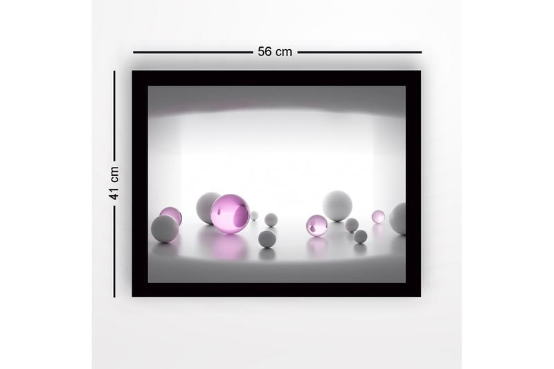 Innrammet lerret i tre - 41x56 cm - Abstrakt komposisjon med sfæriske former i forskjellige størrelser - Hvit / Lilla - Innredning - Bilder & kunst