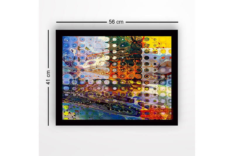 Innrammet lerret i tre - 41x56 cm - Abstrakt komposisjon med sirkulære former og fargerike mønstre - Blå / Oransje / Gul - Innredning - Bilder & kunst
