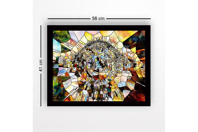 Innrammet lerret i tre - 41x56 cm - Abstrakt komposisjon med sirkulære former og mosaikklignende struktur - Gull / Brun / Blå - Innredning - Bilder & kunst