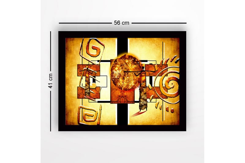 Innrammet lerret i tre - 41x56 cm - Abstrakt komposisjon med solsymbolikk og geometriske former - Gull / Oransje / Brun - Innredning - Bilder & kunst