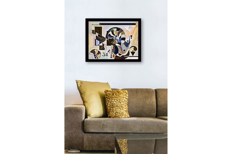 Innrammet lerret i tre - 41x56 cm - Abstrakt komposisjon med spiraler og geometriske former - Svart / Hvit / Brun - Innredning - Bilder & kunst