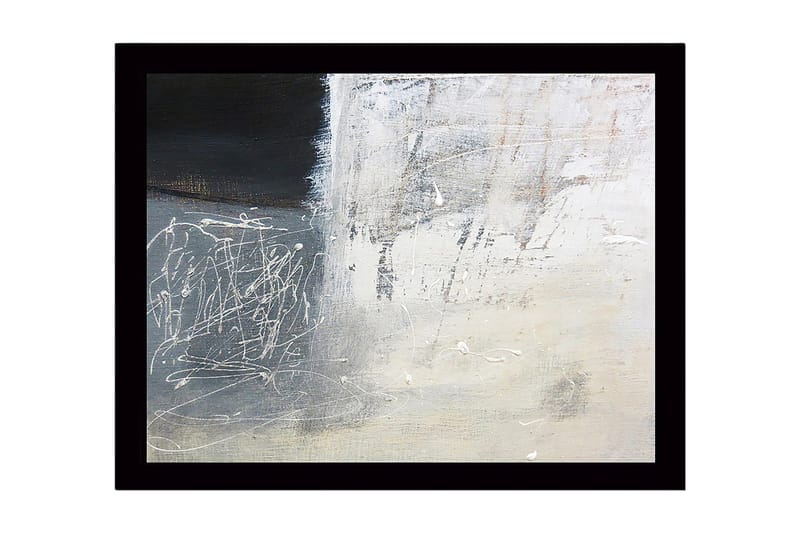 Innrammet lerret i tre - 41x56 cm - Abstrakt komposisjon med svarte og hvite nyanser, Svart / Hvit / Grå